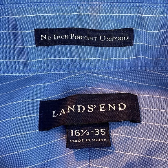 Lands End Pinpoint Oxford Shirt No-Iron Cotton Sz 16.5 - Picture 4 of 14